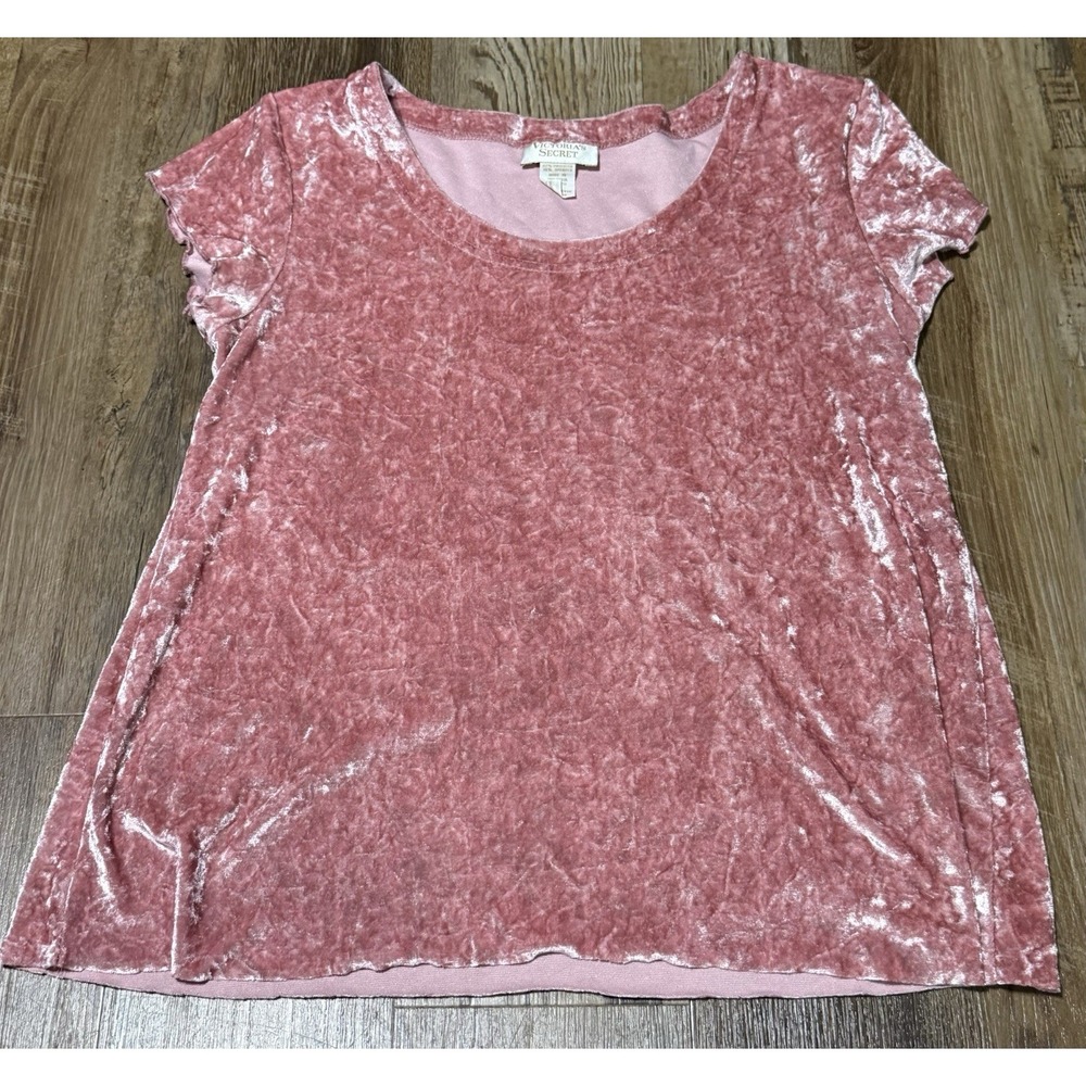 Vintage Victoria's Secret Pink Crushed Velvet Shirt Sleeve Babydoll Top Sz Small